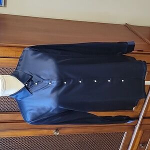 LilySilk | Navy Blue Mulberry Silk Button Down Blouse with Pearl Buttons Size M